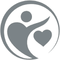 Abstract person with heart in circle.